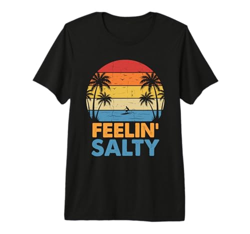 Feelin’ Salty Retro Surf Sunset Palm Trees Ocean Surf Waves Premium T-Shirt