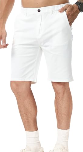 Image of Zetieny Mens Shorts Slim Fit Chino Short for Men UK Summer Casual Half Pants Cotton Shorts with Pockets White