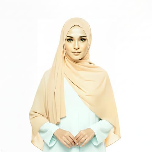Elmhurst Co. Magnetic Hijab Chiffon No Pin Women Islamic Prayer Scarf Built-in Undercap Lightweight Modest Fashion (1, Light Peach)