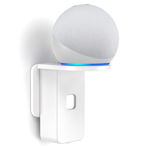 PlusAcc Wall Mount for Dot 5th Gen & Dot 4th Gen & Google Nest Mini, Space-Saving Outlet Holder Stand Shelf Hanger Accessories with Built-in Cable Management, No Drilling Required (White)