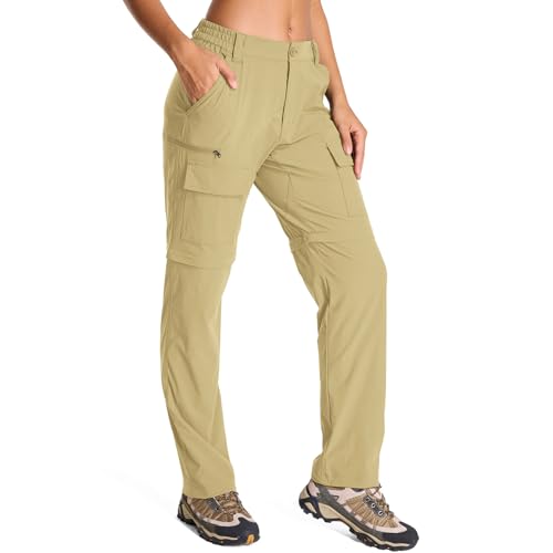 Jessie Kidden Pantalon imperméable pour femme - Léger - Séchage rapide - Protection UV UPF 50+ - Fermeture éclair, kaki, 32