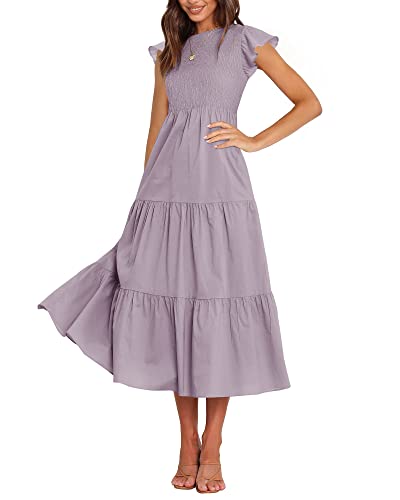 Image of BTFBM Women Casual Short Sleeve Crew Neck Summer Dress Bohemian Floral Printed Flowy Maxi Dresses Tiered Cocktail Dress