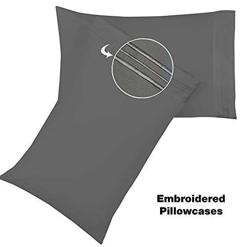 Royale Linens - 4 Piece Full Bed Sheet - Soft Brushed Microfiber 1800 Bedding Set - 1 Fitted Sheet, 1 Flat Sheet, 2 Pillow Case - Wrinkle & Fade Resistant Luxury Full Size Sheet Set (Full, Grey) #TOP3