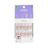 Kiss CORE, Press On Nails, Nail glue included, 'Curiosity', White, Medium Size, Almond Shape, Includes 32 Nails, 2g Glue, 1 Manicure Stick, 1 Mini File