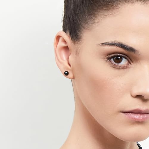 THE PEARL SOURCE 6.5-7.0mm Black Japanese Akoya Real Pearl Earrings for Women - 14k Gold Stud Earrings | Hypoallergenic Earrings with Genuine Cultured Pearls - Thumbnail 3