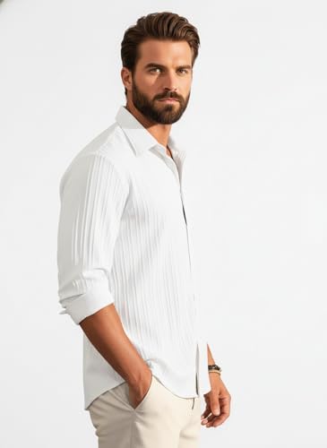Image of Amazon Brand - INKAST Men's Casual Button Down Shirts Long Sleeve Linen Shirt Fashion Textured Beach Summer Shirt