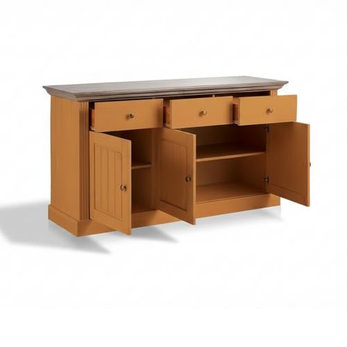 Image of APRODZ Solid Wood Alegre Sideboard Storage Cabinet for Living Room | Medallion Yellow