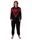 Marvel Spider-Man Miles Morales Union Suit Adult One Piece Hooded Pajamas (Small/Medium) Black