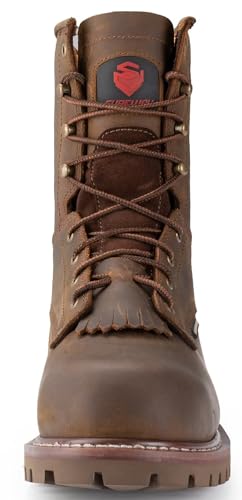 Image of SUREWAY Men's 8 inch Waterproof Steel-Toe Logger Work Boot, Superior Oil /Slip Resistant,Thicker Full Grain Leather,Wedge Rubber Sole,EH Rated