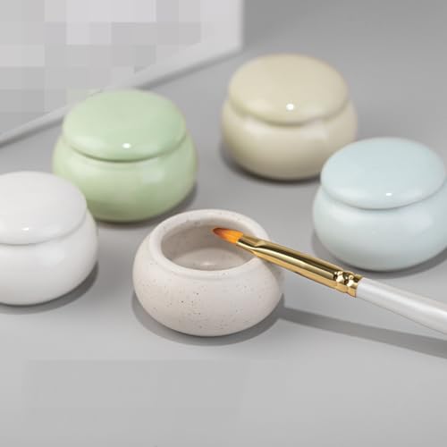 2 piezas taza cerámica para arte de uñas beige miniatura 3