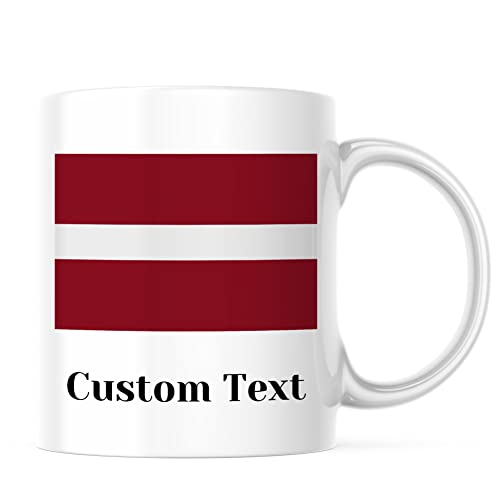 Tasse à café blanche avec motif drapeau de la Lettonie - 325 ml - Options de texte personnalisées Cover