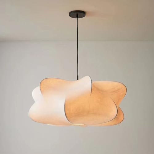 MIXL-Imitation Silk Pendant Light,White Shade Fabric Minimalist Chandelier,Dining Table Hanging Light Fixture,Wabi Sabi Style Pendant Lamp for Living Room Bedroom