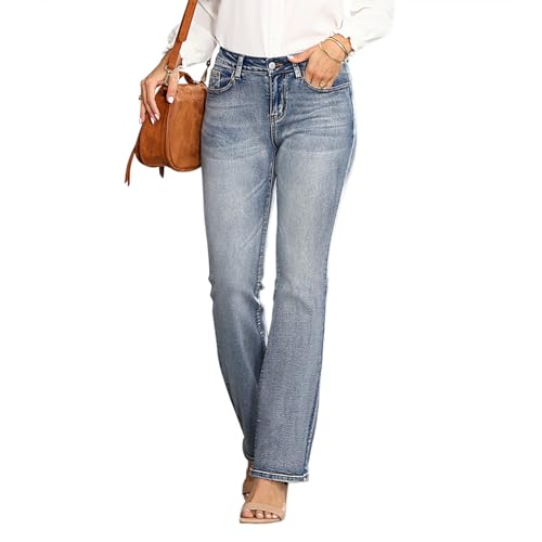 Bootcut Jeans for Women Mid Waisted Wide Leg Denim Pants Casual Curvy Stretch Flare Jeans Trendy