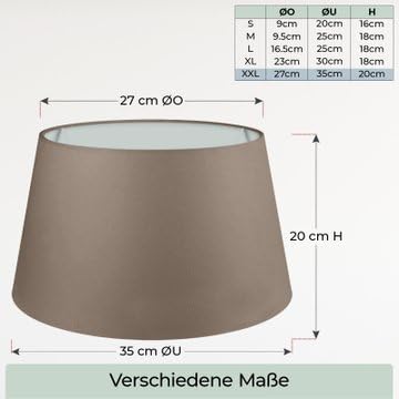 Stoff-Lampenschirm Für E27 Fassung – Konische Form, Made In Europe, Verschiedene Größen & Farben