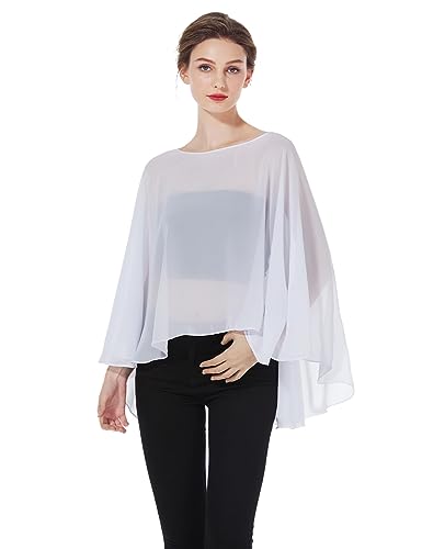BEAUTELICATE Châle Étole en Mousseline de Soie Léger Cape Poncho Ample De Mariage D’été Soirée Femme Mariée Demoiselle d'honneur(Taille Unique,Amélioré - Blanc)