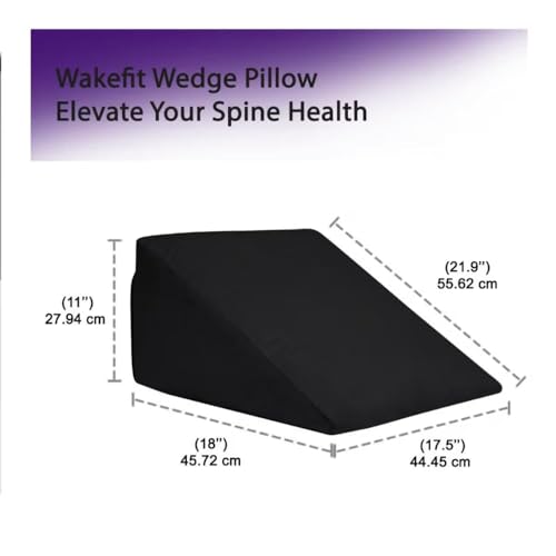 Image of Wakefit Memory Foam Wedge Pillow | Helps Reduce Acid Reflux, Snoring & Back Discomfort | Soft Washable Cover | Multi-Use Support | Black