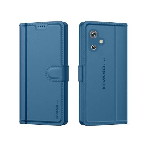 Image of KIVANO LUXE Compatible for Samsung Galaxy F06 5G / Samsung Galaxy M06 5G Luxury Handmade Leather Magnetic Flip Folio Case | Card Holder & Kickstand | Slim Protective Cover | Unisex - Blue