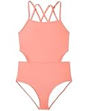 Century Star Girls' One Piece Swimsuits 2025 for Teens Bathing Suits Cut Out Swimwear Sport Cute Tween Kids 10-15 Years UPF 50+ Pink 12-13 Years