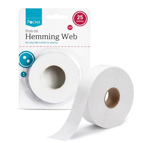 Lizzy Iron On Hemming Web 25m No Sew Fabric Tape for Clothing Repairs Fusible Hem Tape for Trousers Curtains Dresses Easy Adhesive Hemming Roll for Quick Sewing Free Alterations