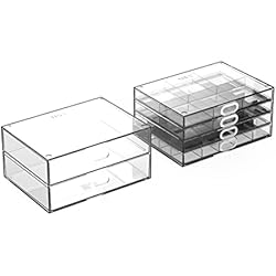 Cajones De Madera Con Divisiones USE FAMILY - Lote Cajonera Organizer 2 Cajones + Cajonera Organizer 4 Cajones - Con 2 Divisiones Grandes y 2 Pequeñas - Torre de Almacenamiento - Cajonera Estante - A5 Transparente