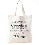 Zeghk Friend Gifts Canvas Tote Bag, Beach Bag A Job Made Us Coworkers But Our Sarcasm Coworker Leaving Gift-Funny Birthday, Friendship, Going Away Gifts for Friends, Coworker, Work Bestie, White