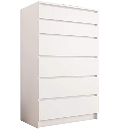 Framire R-6 Kommode in Weiß, Kommode mit 6 Schubladen, Schrank für Schlafzimmer, Wohnzimmer, Bad, 129 x 70 x 40 cm Cover