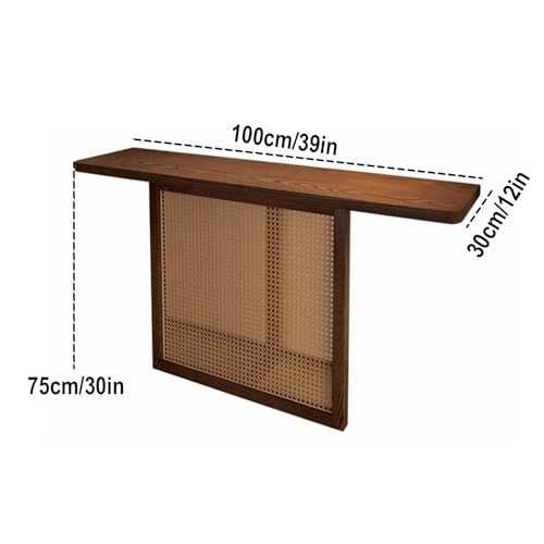 Mesa consola de madera maciza noble y frontal de ratán natural 3