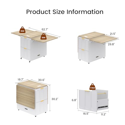 Image of ModernMate 3-in-1 Folding Desk & File Cabinet with 4 Drawers, Power Outlet