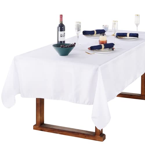 HEMEIREN Nappe de Table Blanche en Tissu de Qualité Supérieure 100x145cm (39x57in) Nappe de Table Satinée Rectangulaire pour Les Mariages, Les Fêtes, Les Banquets, Les Célébrations de Vacances Cover