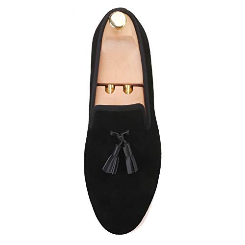 FERUCCI Men Black Suede Slippers Loafers Flat with Black Leather Tassel3
