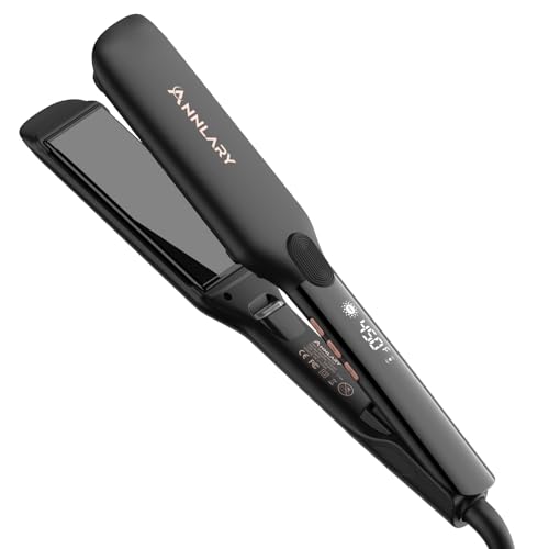 Annlary Hair Straightener 1 Inch Flat Iron and Curler 2 in 1 Titanium Ceramic Ionic Dual Voltage Straightener with Heat-Resistant Silicone, for Less Frizz, Shinier & Smoother