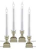 612 Vermont LED Electric Window Candles with Bright Hot Spot, Sensor Dusk to Dawn, Flicker Flame or Steady On, USB Low Voltage Adapter, VT-1270P-4 (Pack of 4, Pewter)