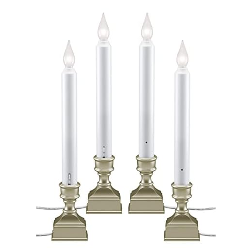 612 Vermont LED Electric Window Candles with Bright Hot Spot, Sensor Dusk to Dawn, Flicker Flame or Steady On, USB Low Voltage Adapter, VT-1270P-4 (Pack of 4, Pewter)