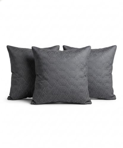 Image of Hotel Quality Premium Fibre Cushions | Cushion 16 inch x 16 inch | Pillow,Cushion,Cushions for, Cushion Pillow,Pillow,Cushions for Bed (Grey-emboridry, 2)