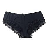 bgyujn Mujeres Encantador Encaje Hielo Seda Cintura Baja Pantalones Algodón Calzoncillos Escalonados Pantalones Cortos Ropa Interior, Negro , S