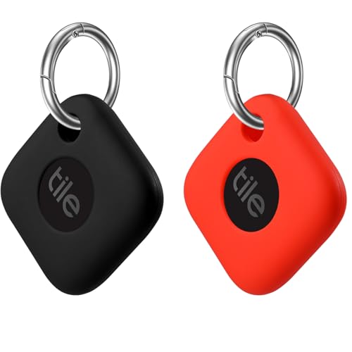Silicone Case for Tile Mate 2022 with Keychain, 2 Pack Anti-Scratch Protective Cover for Tile Tracker (Black/Red)