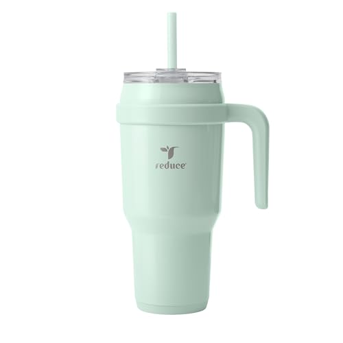 Image of REDUCE Cold1 40 oz Tumbler with Handle - Vacuum Insulated Stainless Steel Water Bottle for Home, Office or Car, Reusable Mug with Straw or Leakproof Flip Lid, Keeps Drinks Cold All Day-Gloss Sea Glass