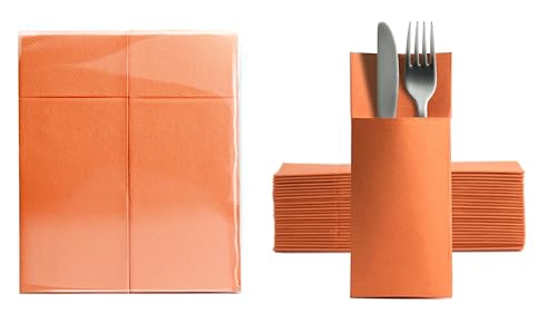 Aroba 50 Soft Point Besteckservietten weiches Material, Volumen & Struktur | fertig gefaltete Servietten mit Schlitz | 32x38 cm 1/8 Falz Bestecktasche...