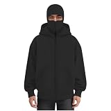 Men's Balaclava Hoodie with Face Mask Double Layer Hooded Sweatshirt Wind Resistant Winter Zip Up Jacket Ski Hoodies Work Hoodies with Face Mask Black XL