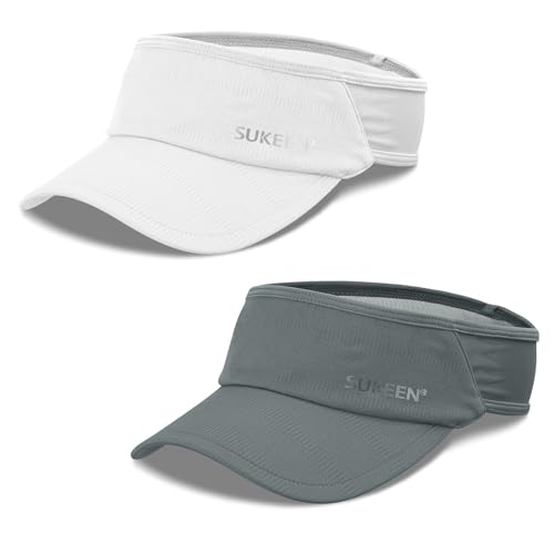 Image of Sukeen 2 Pack Sports Sun Visor Women Men Lightweight Packable Stretchy Visor Hat for Golf, Tennis, Running