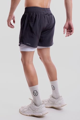 Image of COITONIC 2 in 1 Active Dual Black Shorts with Inner Tights Layer | Men's Double Layer Short for Running, Gym & Sports