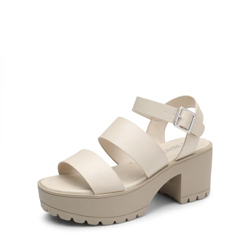 DREAM PAIRS Platform Heels for Women Lightweight Chunky Open Toe Stylish Comfortable Fisherman Sandals with Adjustable Ankle Strap 6.5 Beige