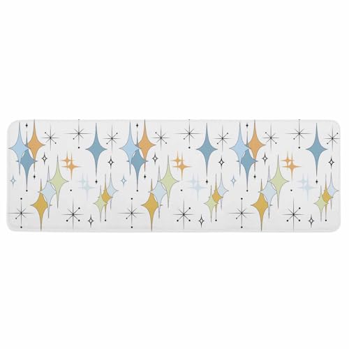 Libaoge Vantage Kitchen Mat Rug 1 PCS Mid Century Modern Star Diamond-Shaped Sky Blue Runner Rug Anti-Fatigue Comfort Memory Foam Standing Mat Non-Slip Floor Door Mat for Bathroom Bedroom 18x47in