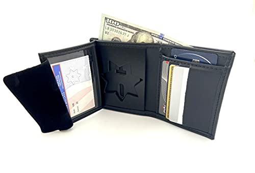 Perfect Fit Shield Wallets 7 Point Star Hidden Badge Wallet Leather Black (Cutout PF-33) Fits for Blackinton B447 Seven-Point Star