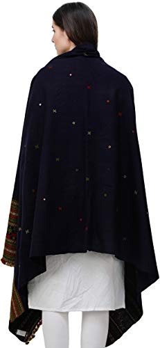 Shawl from Kutch with Embroidered Border and Mirrors (Navy Blue)3