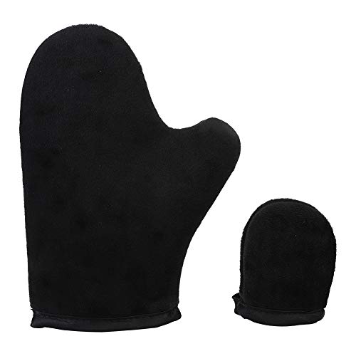 Pongnas Guante de Bronceado, Guante Autobronceador para Aplicación de Loción con Diseño de Doble Cara, Flocado de Esponja de PE Suave Reutilizable (BLACK)