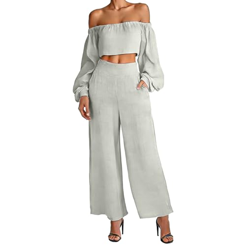 Ensemble bohème avec haut court Carmen et pantalon large en mousseline pour vos journées d'été