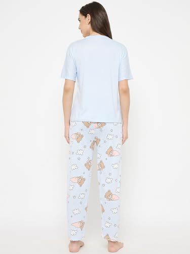 Image of CAMEY Women's Printed Pyjama Set, Short Sleeve T-Shirt and Trousers, Women Nightsuit, Loungewear Sets