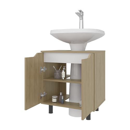 Geelife Organizador para Bajo Fregadero 24.8" de Alto, 2 Puertas, 2 Estantes, 4 Patas, Roble - Baño, Madera Ingenieril, Natural miniatura 4