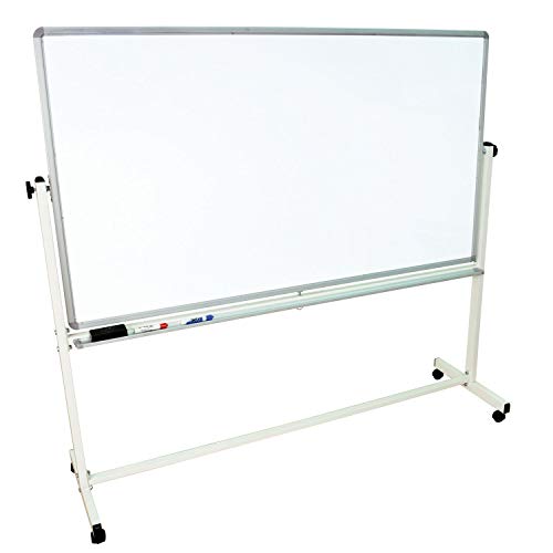Offex 72"W X 40"H Rolling Reversible Dry Erase Double-Sided Magnetic Whiteboard With Aluminum Frame And Marker Tray - Perfect For School, Classroom, Conference And Presentation #TOP2